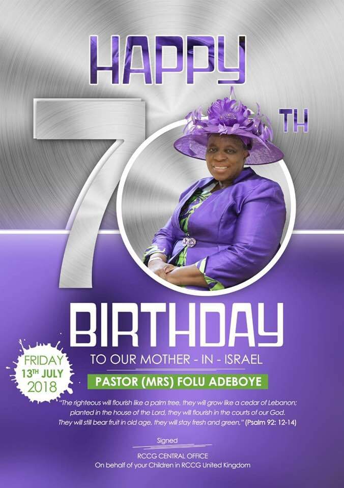 Happy 70th Birthday Folu Adeboye Mummy G O