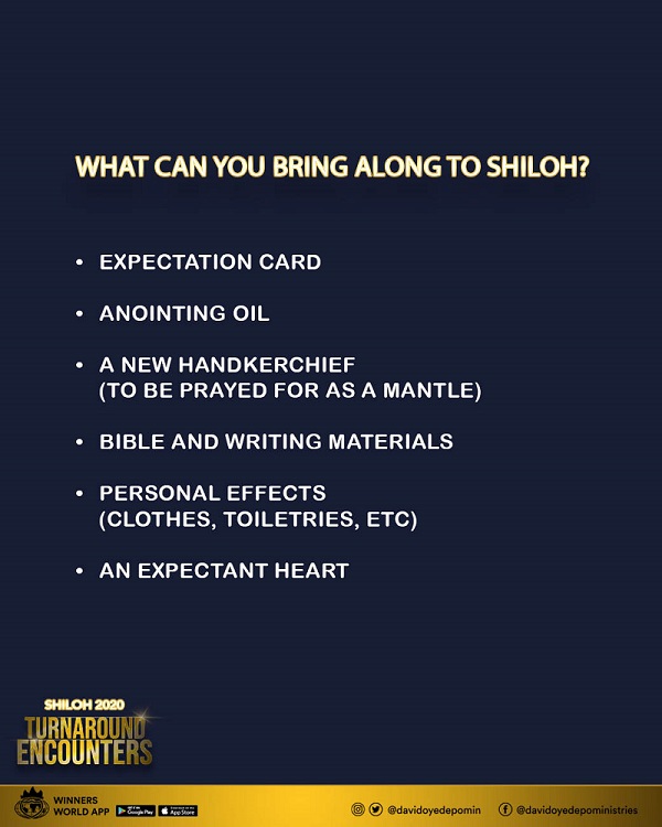 Things to bring along to Shiloh 2020